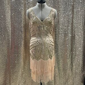 Elegant Cream Beaded Midi Dress